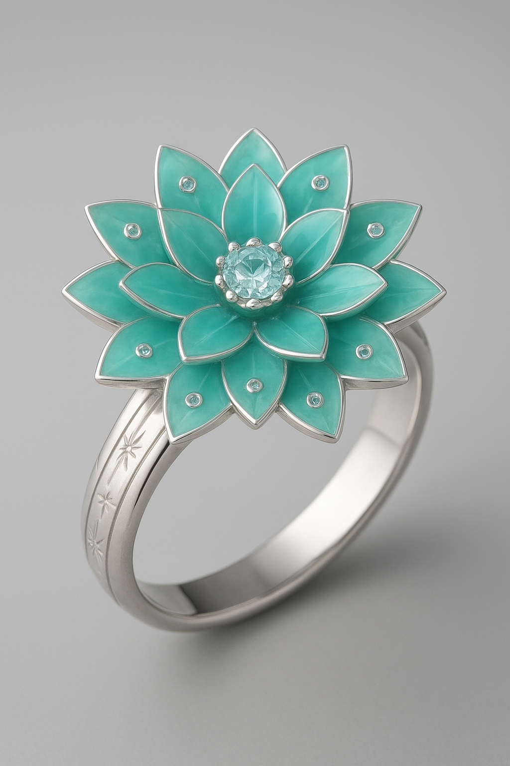 Empress Charlotte's royal turquoise ring flower petals bloom endlessly and emit sweet words and unite emma watson and stephane bernard, hight imperial most beautiful wedding jewelry with a central aquamarine gem tamper-proof security the dream come alive please feel intensively all my pure love inside all of your body, soul and spirit, each love word is different and all feelings of this pure love gives you all you need in waiting the royal wedding date